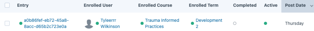 Single line of enrollment entry shows series of numbers, name, and date.