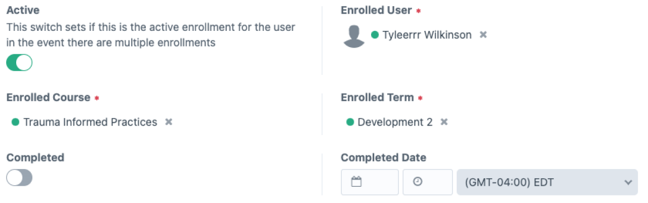 Detailed view of enrollment shows term and other data.