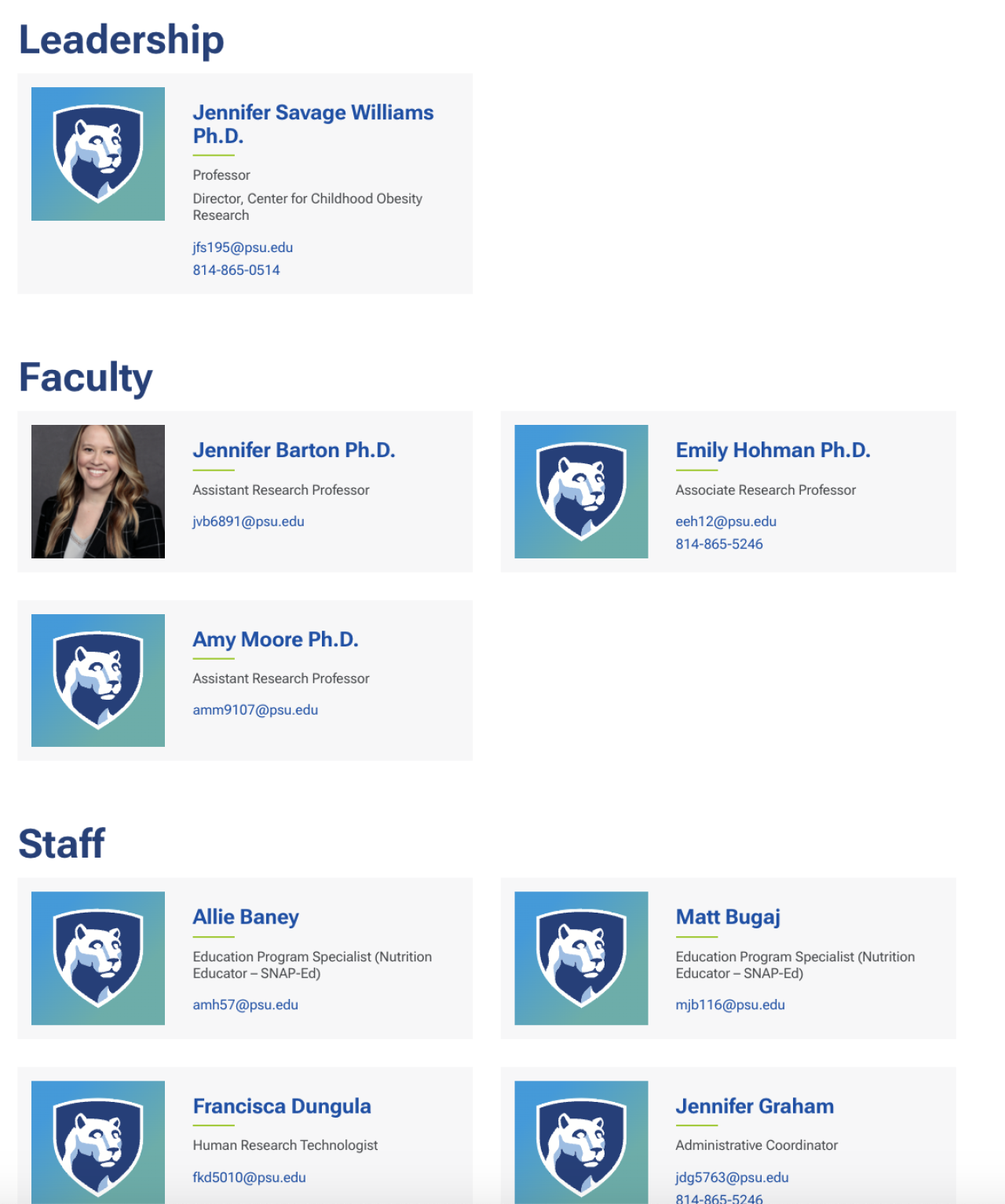 Directory Page featuring three sets of employees.