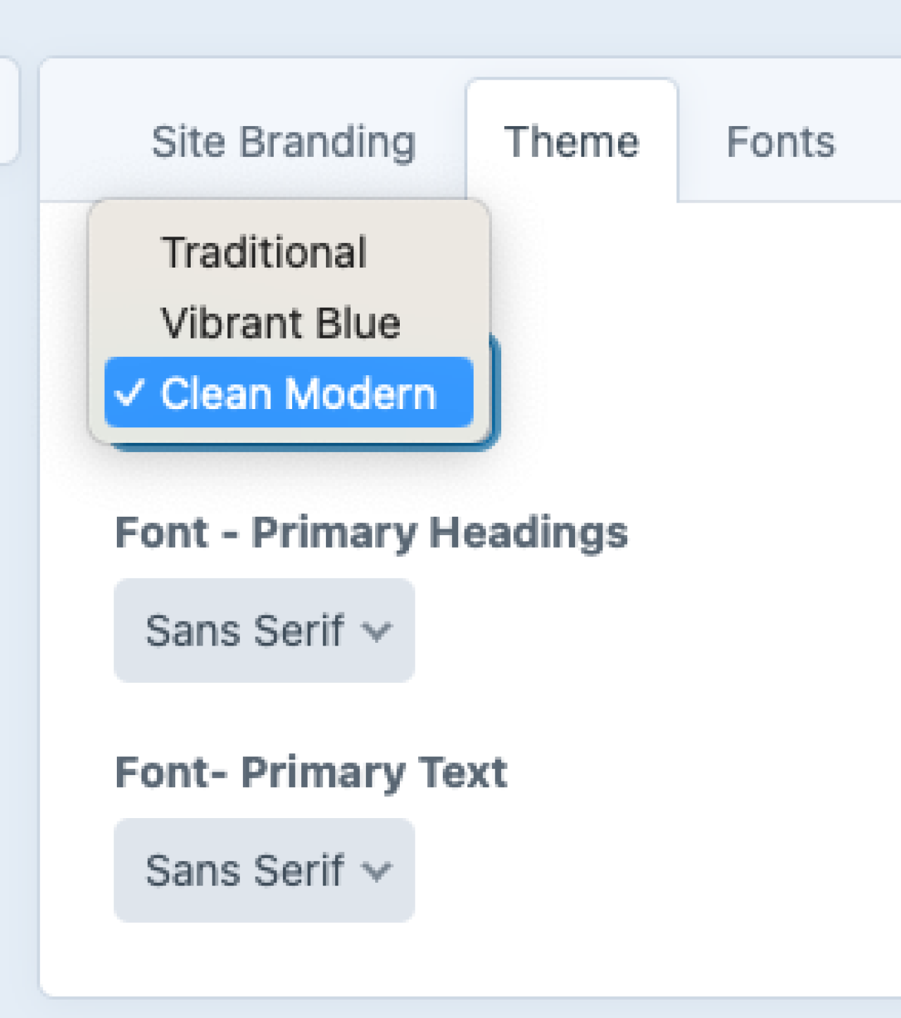 Admin UI site theme options.