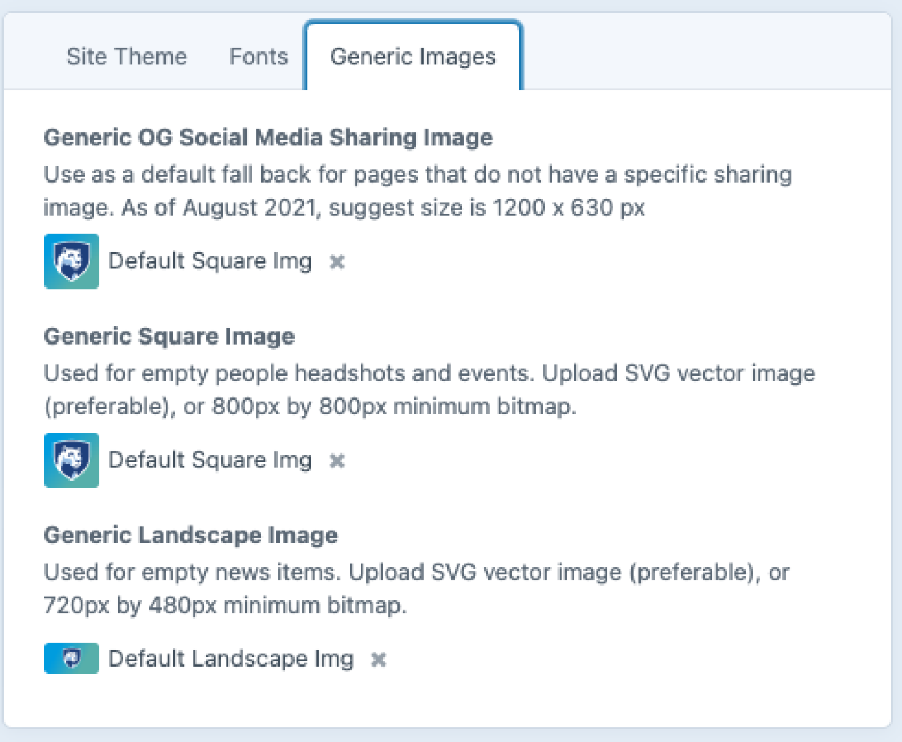 Admin UI generic images.