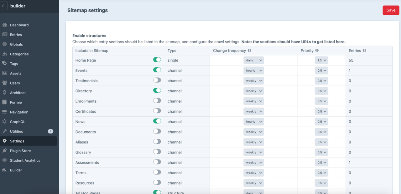 XML Sitemap in Settings Admin UI.