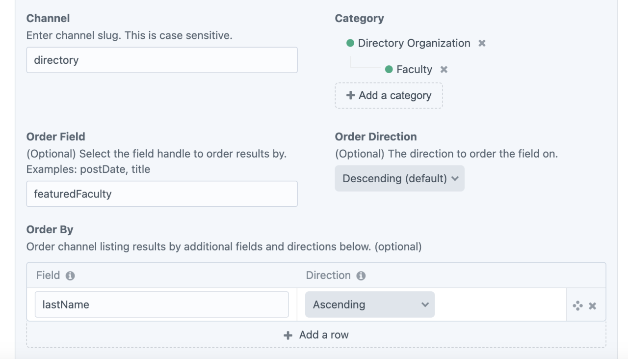 Admin UI of a channel listing where a category has been selected.