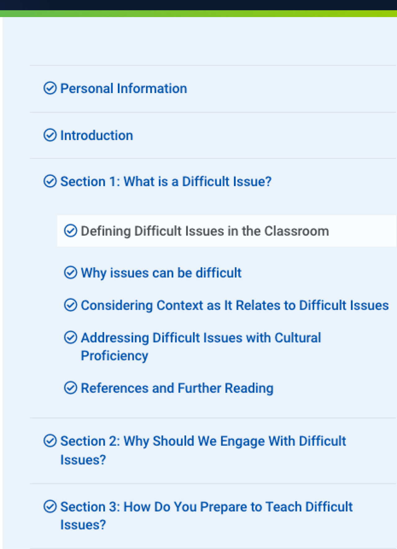Sidebar in a course