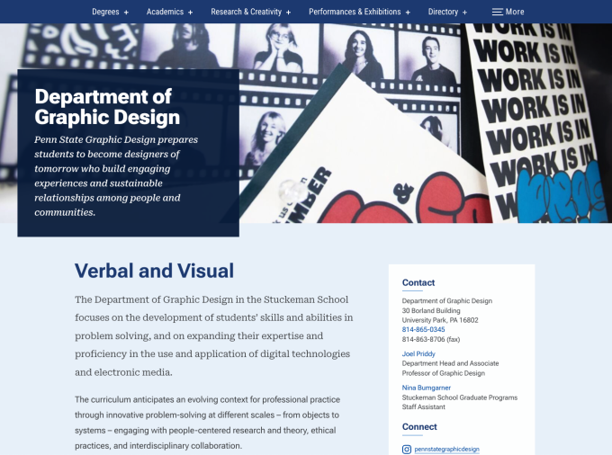 Graphic Design webpage on the Arts & Architecture website.