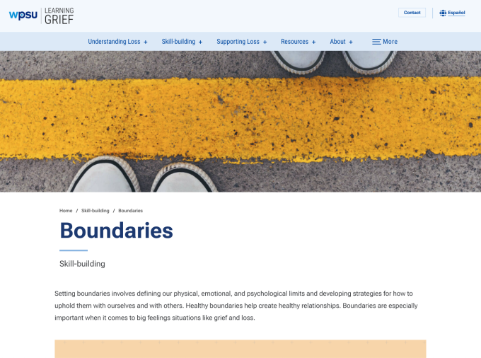 Boundaries page on the Learning Grief website.